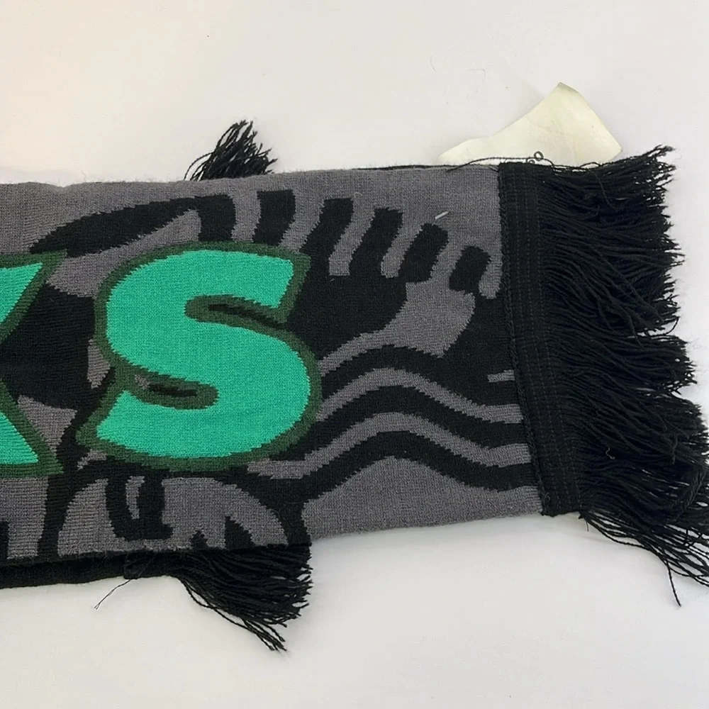 NWT Starbucks Gray, Green & Black Reversible Knit Fringed Scarf Mermaid Unisex